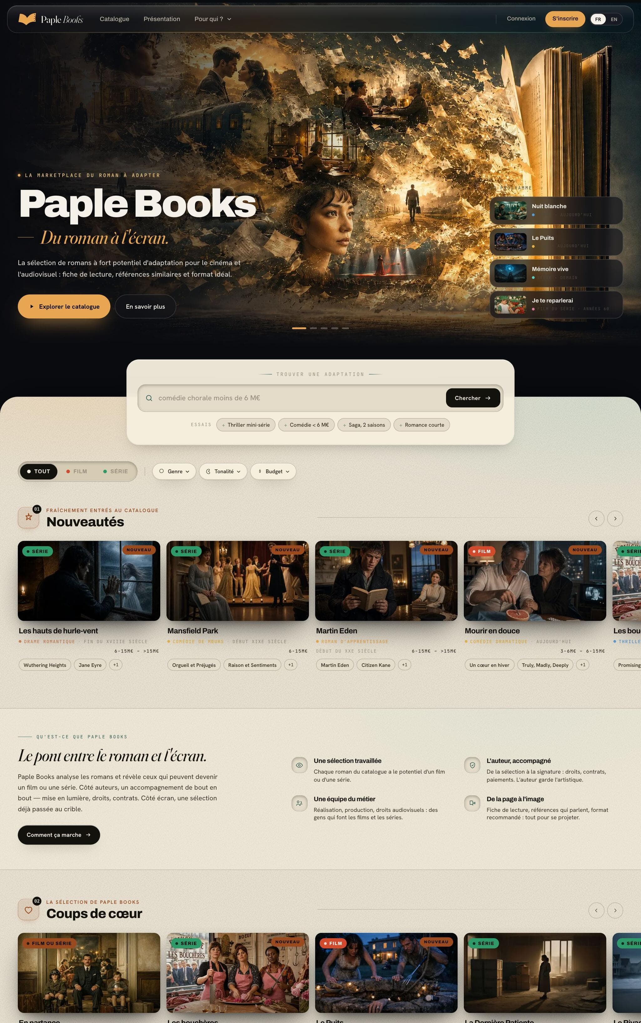 L'accueil de Paple Books : la sélection de romans à adapter
