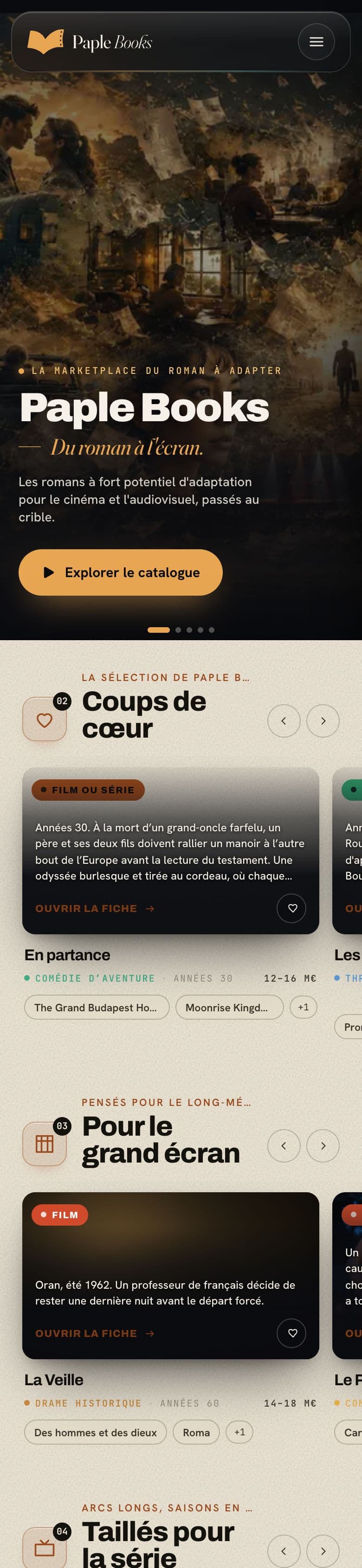 L'accueil de Paple Books sur mobile